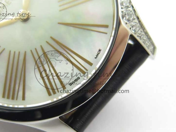 0116 StreetReady Ladies’ De Ville Trésor Diamond SS 3AF 1:1 Best Edition White MOP Dial RG Markers On Black Fabric strap Swiss Quartz 7884